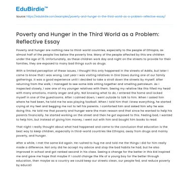 Poverty and Hunger in the Third World as a Problem: Reflective Essay