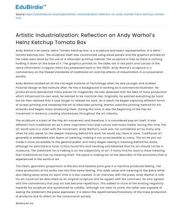 Warhol’s Ketchup Box: Artistic Industrialization Reflection