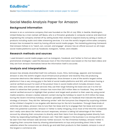 Social Media Analysis Paper for Amazon