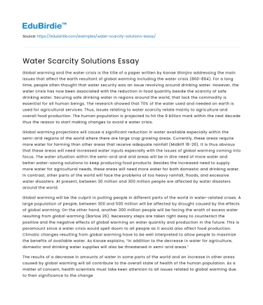 Water Scarcity Solutions Essay