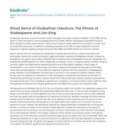 Elizabethan Literature: Ghosts in Shakespeare & Lion King