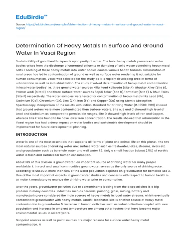 Determination Of Heavy Metals In Surface And Ground Water In Vasai Region