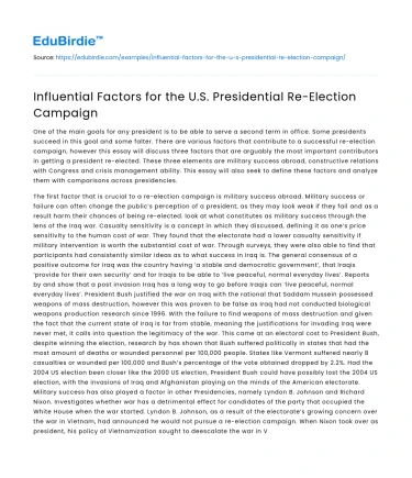 Influential Factors for the U.S. Presidential Re-Election Campaign