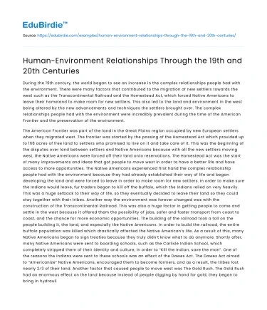 Human-Environment Relationships Through the 19th and 20th Centuries