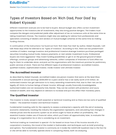 Types of Investors Based on ‘Rich Dad, Poor Dad’ by Robert Kiyosaki