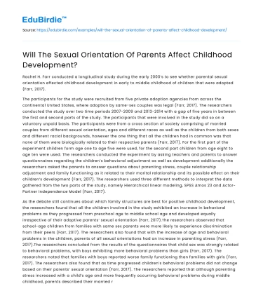 Will The Sexual Orientation Of Parents Affect Childhood Development?