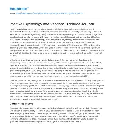 Positive Psychology Intervention: Gratitude Journal
