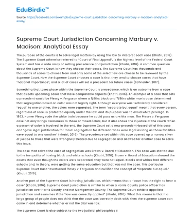 Supreme Court Jurisdiction Concerning Marbury v Madison