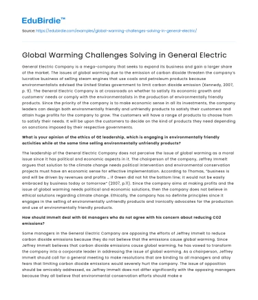 Global Warming Challenges Solving in General Electric