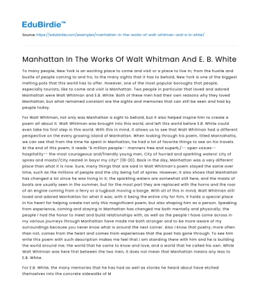 Manhattan In The Works Of Walt Whitman And E. B. White