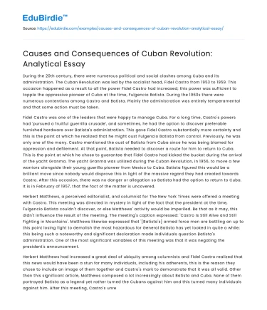 Causes and Consequences of Cuban Revolution: Analytical Essay