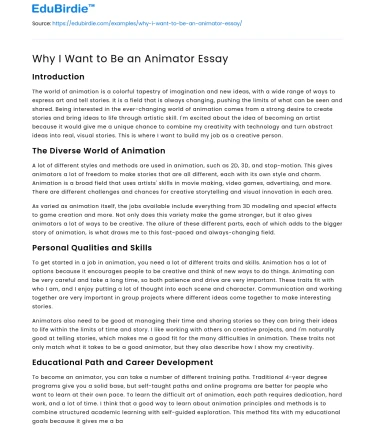 Why I Want to Be an Animator Essay