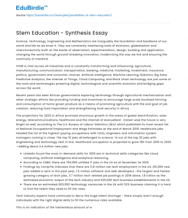Stem Education – Synthesis Essay