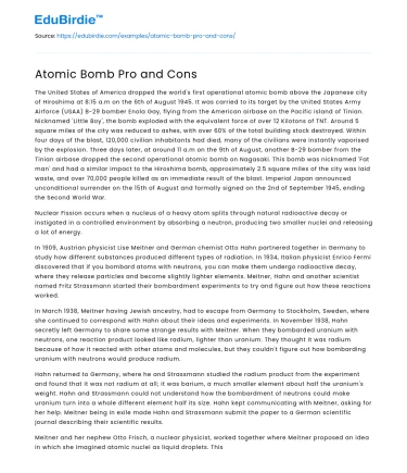 Atomic Bomb Pro and Cons