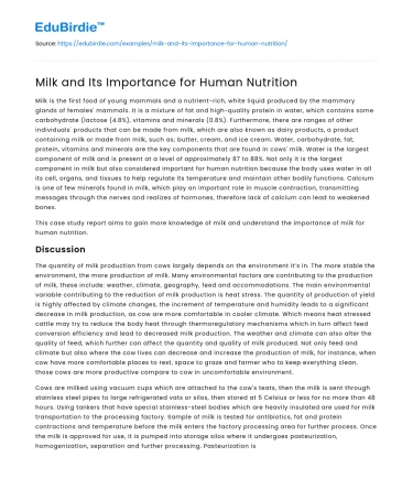 Milk and Its Importance for Human Nutrition