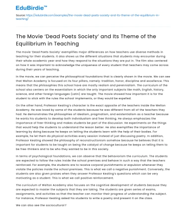 Equilibrium in Teaching in ‘Dead Poets Society’