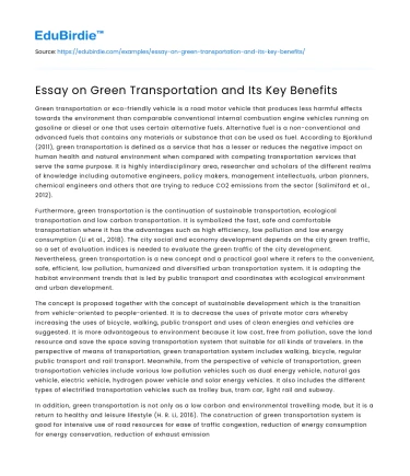 Essay on Green Transportation and Its Key Benefits