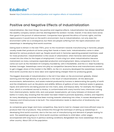 Positive and Negative Effects of Industrialization