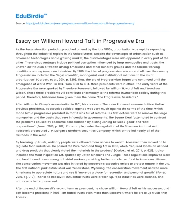Essay on William Howard Taft in Progressive Era