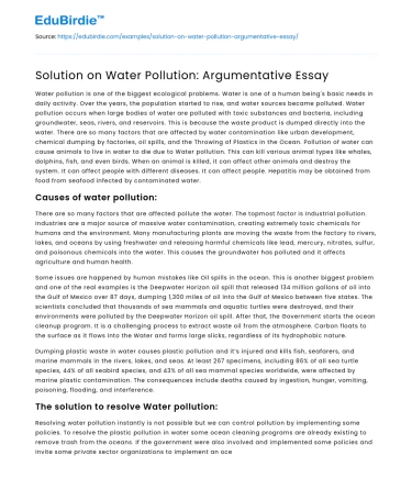 Solution on Water Pollution: Argumentative Essay