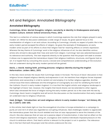 Art and Religion: Annotated Bibliography