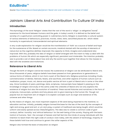 Jainism: Liberal Arts And Contribution To Culture Of India