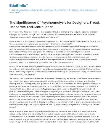 Significance of Psychoanalysis for Designers: Freud, Descartes, Sartre