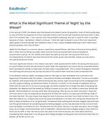 What is the Most Significant Theme of ‘Night’ by Elie Wiesel?
