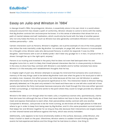 Essay on Julia and Winston in ‘1984’