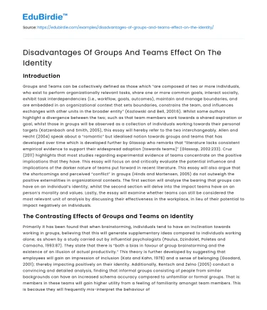 Disadvantages Of Groups And Teams Effect On The Identity