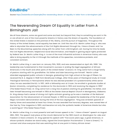 The Neverending Dream Of Equality In Letter From A Birmingham Jail