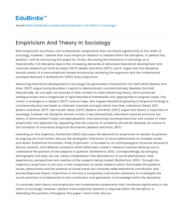 Empiricism And Theory In Sociology