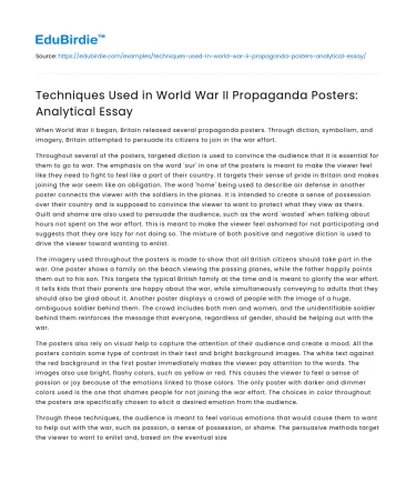 Techniques Used in World War II Propaganda Posters: Analytical Essay