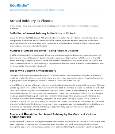 Armed Robbery in Victoria