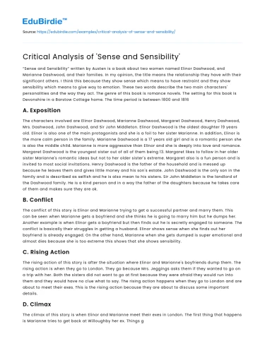 Critical Analysis of ‘Sense and Sensibility’