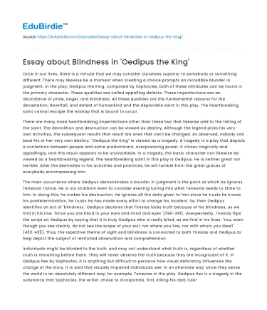 Essay about Blindness in ‘Oedipus the King’