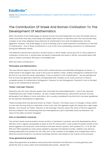 Greek and Roman Civilization Influence on Mathematics