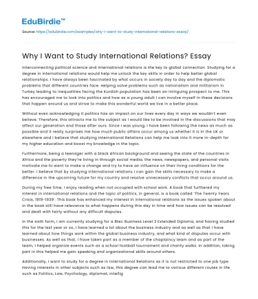 Why I Want to Study International Relations? Essay