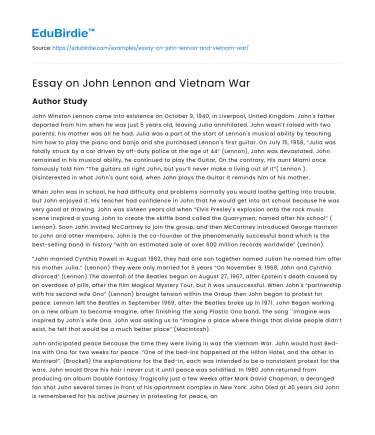 Essay on John Lennon and Vietnam War