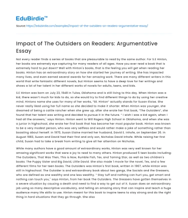 Impact of The Outsiders on Readers: Argumentative Essay