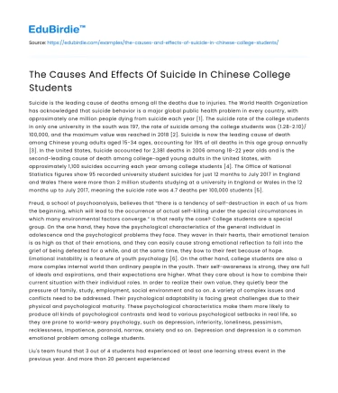 The Causes And Effects Of Suicide In Chinese College Students
