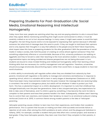 Preparing Students for Post-Graduation in a Changing World