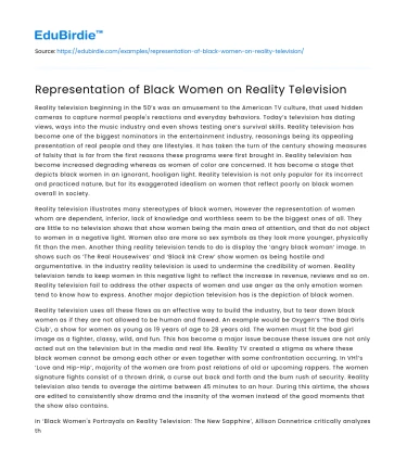 Representation of Black Women on Reality Television