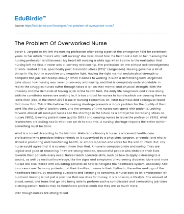 The Problem Of Overworked Nurse