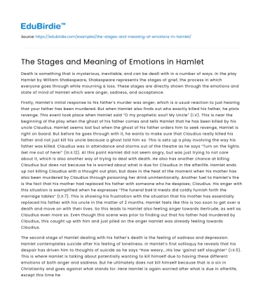 The Stages and Meaning of Emotions in Hamlet