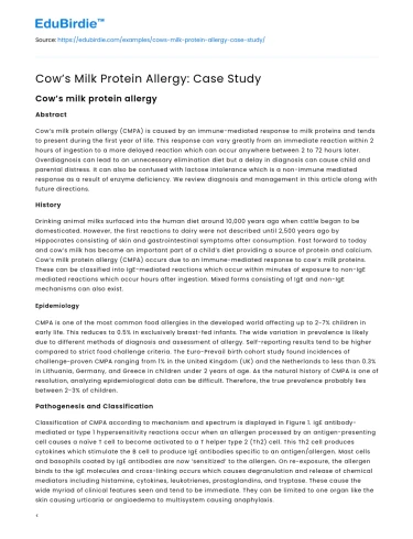 Cow’s Milk Protein Allergy: Case Study