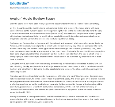Avatar’ Movie Review Essay