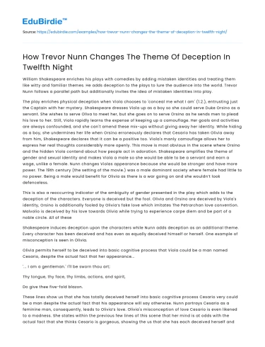 How Trevor Nunn Changes The Theme Of Deception In Twelfth Night