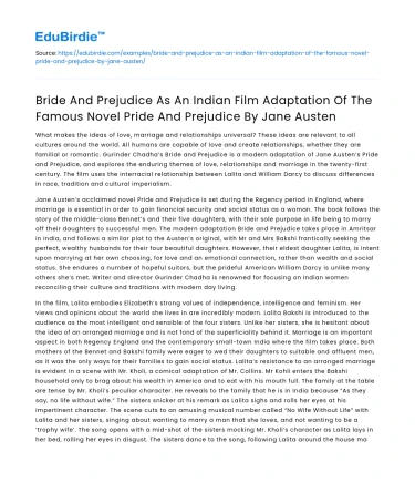 Indian Film Adaptation: Bride And Prejudice