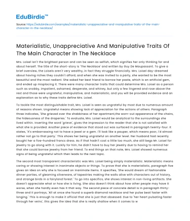 Main Character in The Necklace Displays Negative Traits